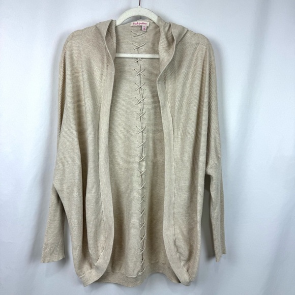 fresh produce Sweaters - Fresh Produce Women’s S/M Tan Ribbed Open Front Cardigan Sweater Hooded Bohemian